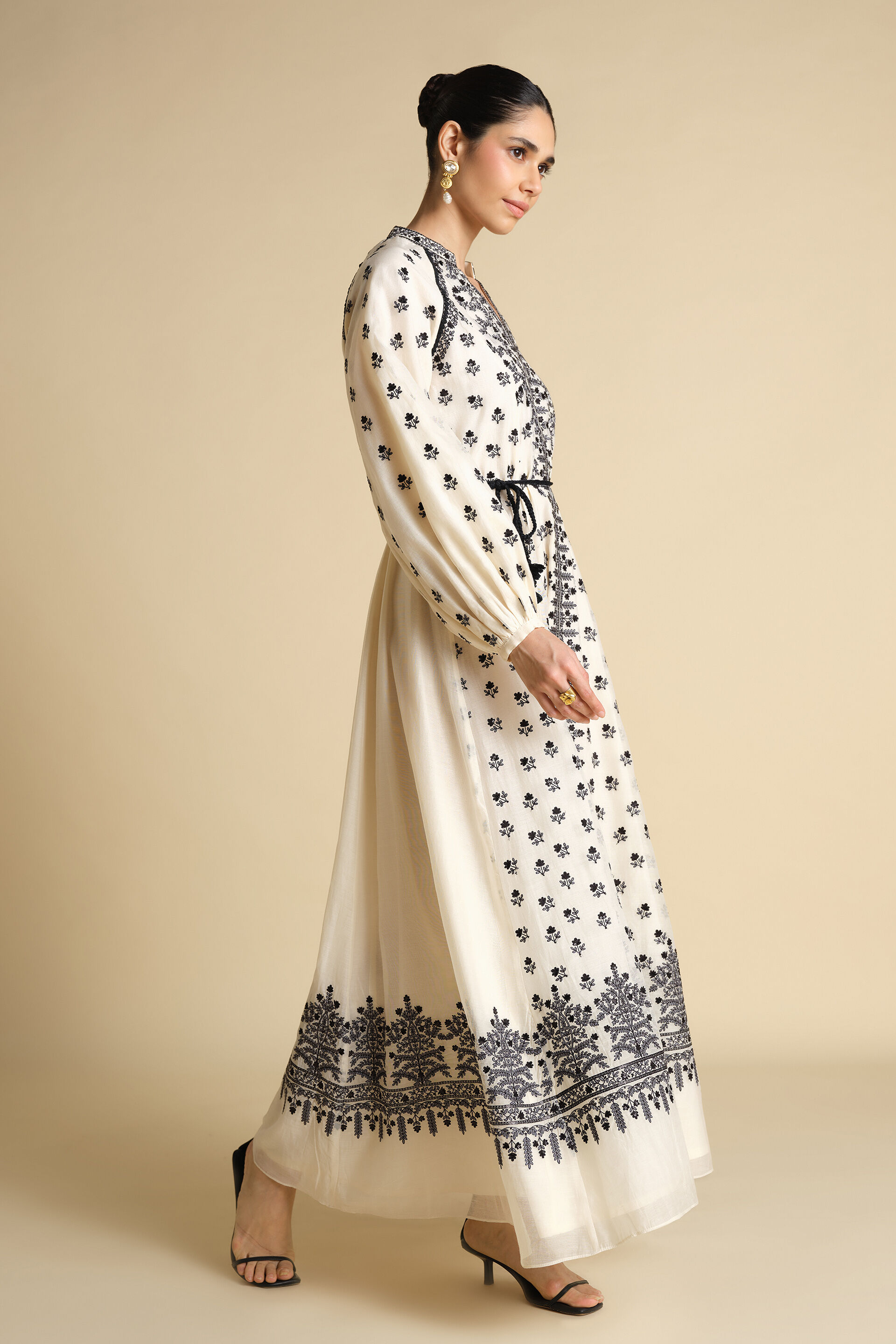 Sawsan A-Line Embroidered Mul Kaftan - White, White, image 3